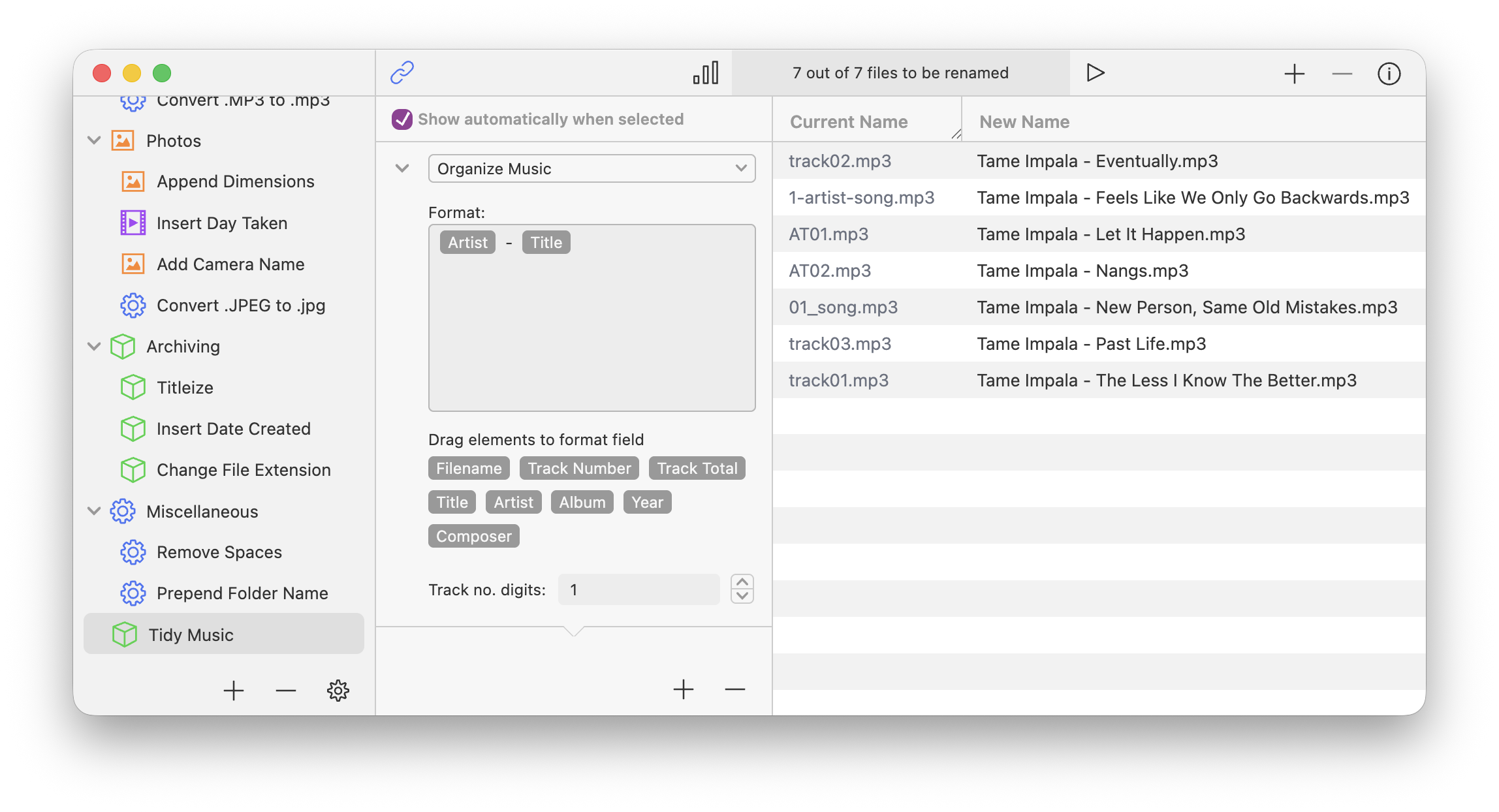 Renamer with ID3 actions configured