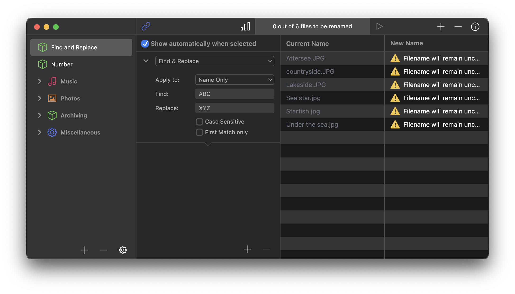 Renamer Window With Files